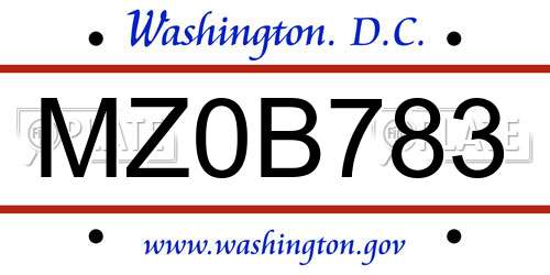MZ0B783 District Of Columbia License Plate