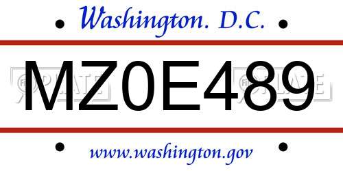 MZ0E489 District Of Columbia License Plate
