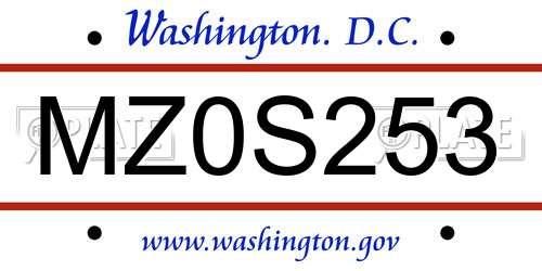 MZ0S253 District Of Columbia License Plate