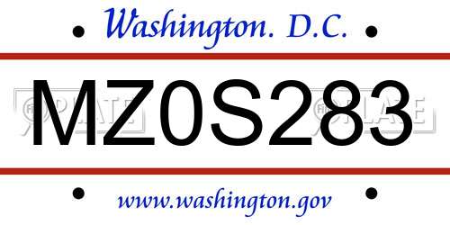MZ0S283 District Of Columbia License Plate