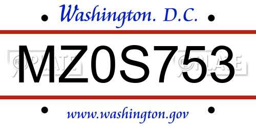MZ0S753 District Of Columbia License Plate