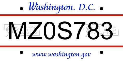 MZ0S783 District Of Columbia License Plate