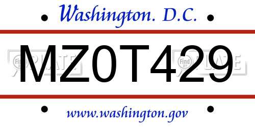 MZ0T429 District Of Columbia License Plate