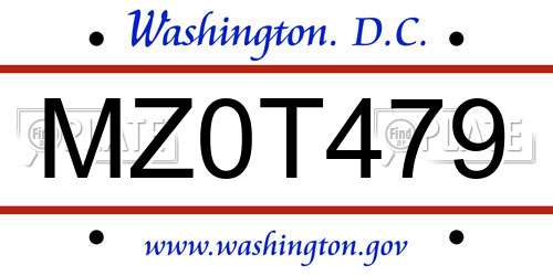 MZ0T479 District Of Columbia License Plate