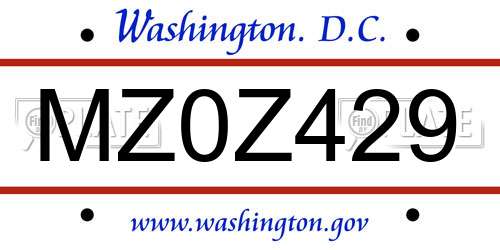 MZ0Z429 District Of Columbia License Plate