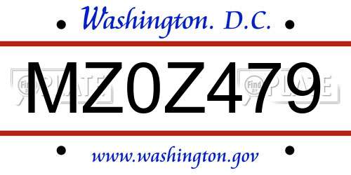 MZ0Z479 District Of Columbia License Plate