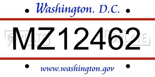MZ12462 District Of Columbia License Plate
