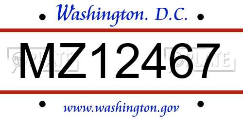 MZ12467 District Of Columbia License Plate