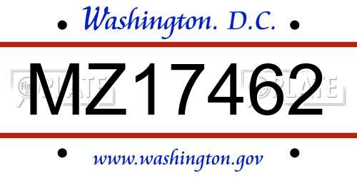 MZ17462 District Of Columbia License Plate