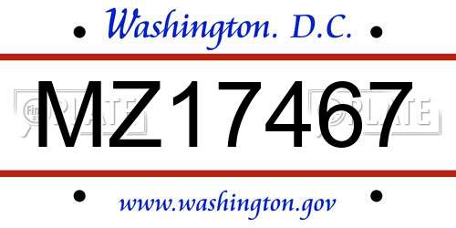 MZ17467 District Of Columbia License Plate