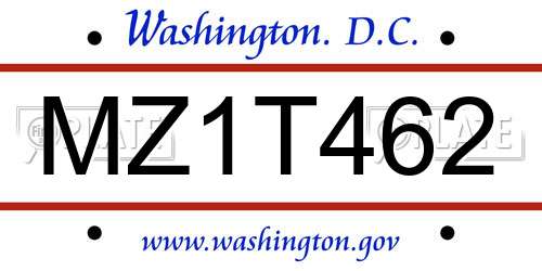 MZ1T462 District Of Columbia License Plate