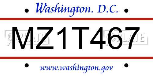 MZ1T467 District Of Columbia License Plate