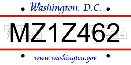 MZ1Z462 District Of Columbia License Plate