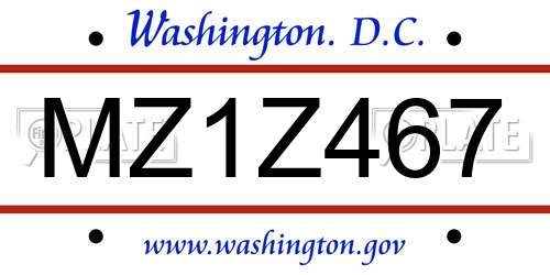 MZ1Z467 District Of Columbia License Plate