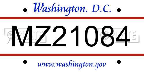 MZ21084 District Of Columbia License Plate