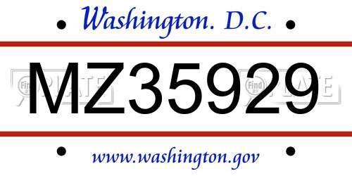 MZ35929 District Of Columbia License Plate
