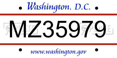MZ35979 District Of Columbia License Plate