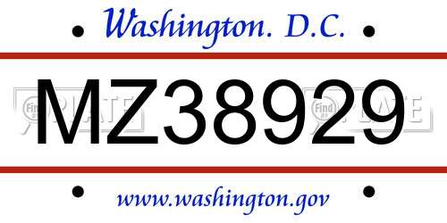 MZ38929 District Of Columbia License Plate
