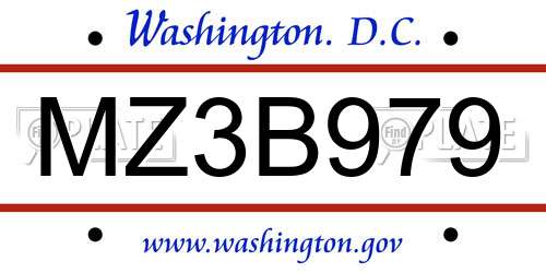 MZ3B979 District Of Columbia License Plate