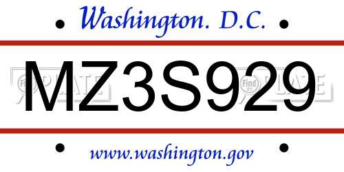 MZ3S929 District Of Columbia License Plate