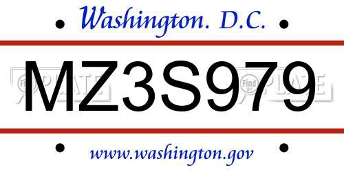 MZ3S979 District Of Columbia License Plate
