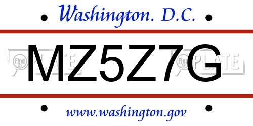 MZ5Z7G District Of Columbia License Plate