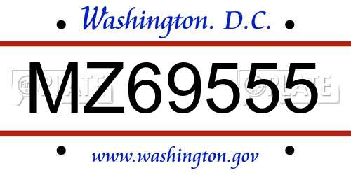 MZ69555 District Of Columbia License Plate