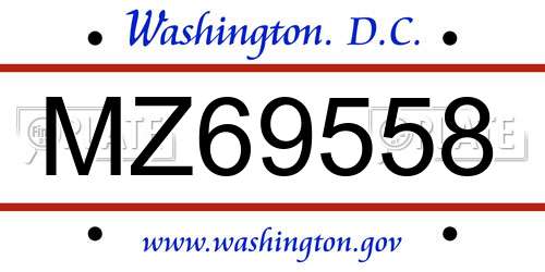 MZ69558 District Of Columbia License Plate