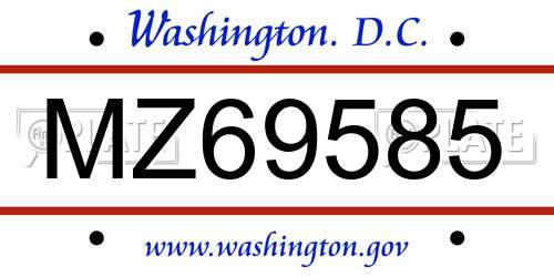 MZ69585 District Of Columbia License Plate