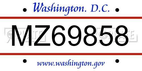 MZ69858 District Of Columbia License Plate