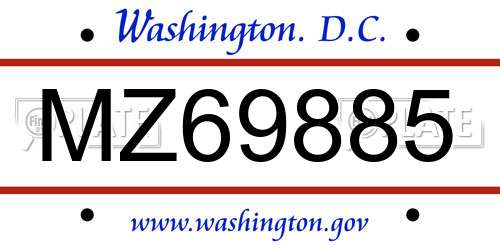 MZ69885 District Of Columbia License Plate