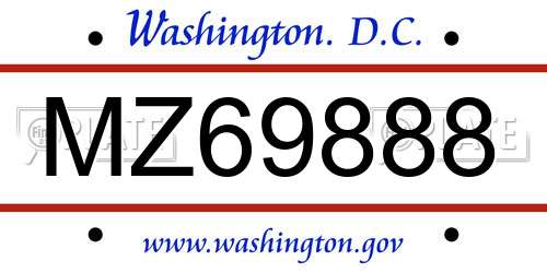 MZ69888 District Of Columbia License Plate