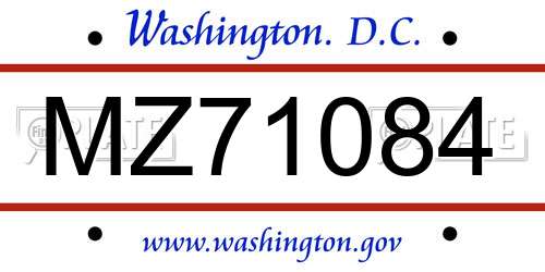 MZ71084 District Of Columbia License Plate