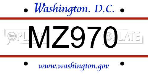 MZ970 District Of Columbia License Plate
