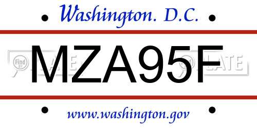 MZA95F District Of Columbia License Plate