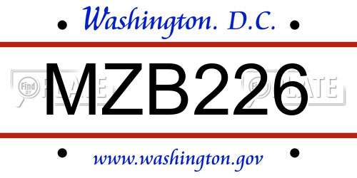 MZB226 District Of Columbia License Plate