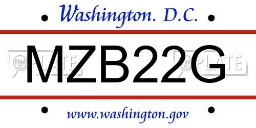 MZB22G District Of Columbia License Plate