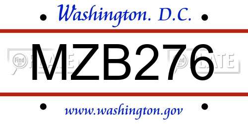 MZB276 District Of Columbia License Plate