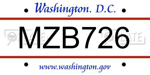 MZB726 District Of Columbia License Plate