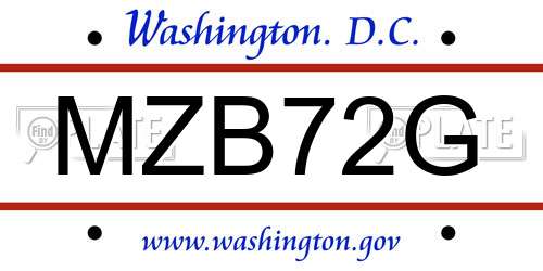 MZB72G District Of Columbia License Plate