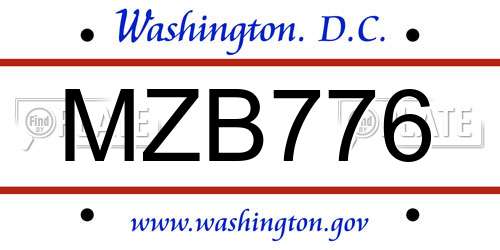 MZB776 District Of Columbia License Plate