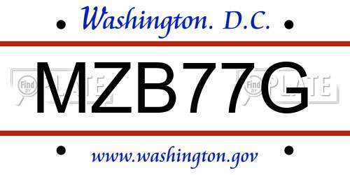 MZB77G District Of Columbia License Plate