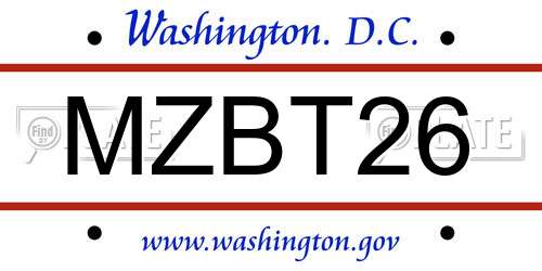MZBT26 District Of Columbia License Plate