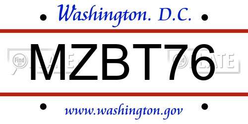 MZBT76 District Of Columbia License Plate