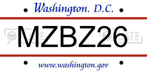 MZBZ26 District Of Columbia License Plate
