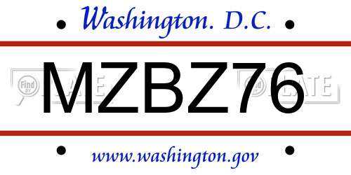 MZBZ76 District Of Columbia License Plate