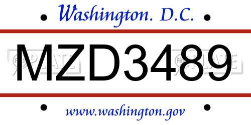MZD3489 District Of Columbia License Plate