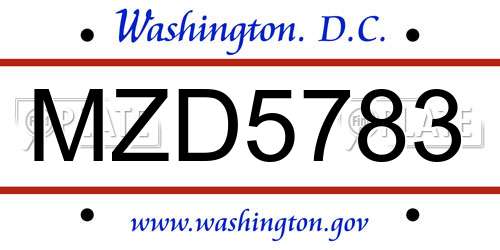 MZD5783 District Of Columbia License Plate