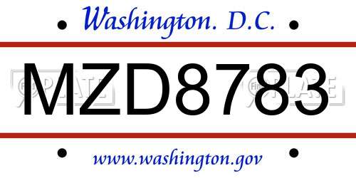MZD8783 District Of Columbia License Plate