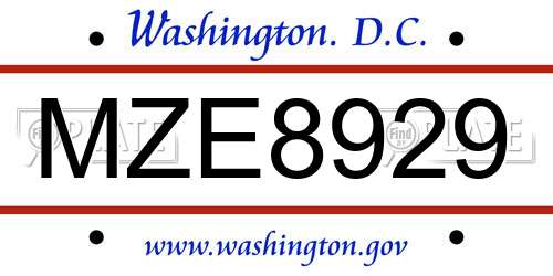 MZE8929 District Of Columbia License Plate